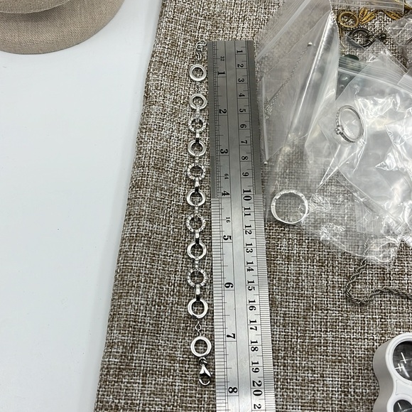 Vintage 925 Sterling Silver CZ Circle Link Bracelet, 7.5" - Picture 12 of 16